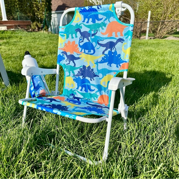 C&C CALIFORNIA Beach Chair Ages 3-6 Years Blue Dino Cup Holder Umbrella Collapse - Picture 3 of 5